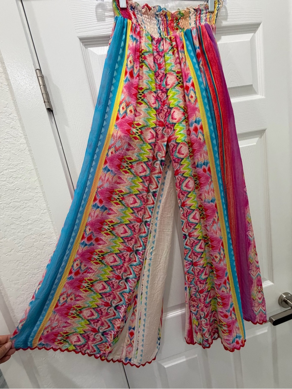Johnny Was Mariah smock waist Feminine Boho Multicolor Wide-Leg Pants